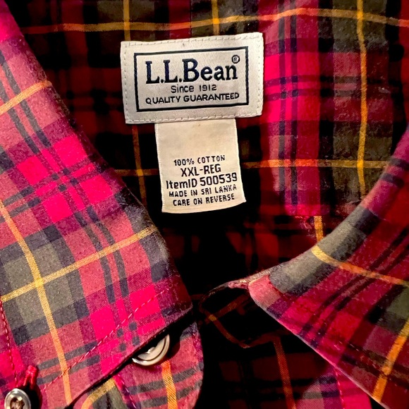 LL Bean Mens 100% cotton plaid shirt size XXL - Picture 2 of 3